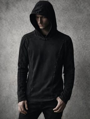 Punk Rave Black Hooded Top Slim Fit Industrial Goth Minimalist